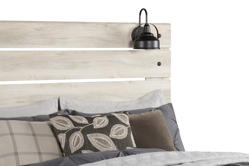 Abby Panel Bed with Headboard & Frame, LED, USB, White - Queen Size