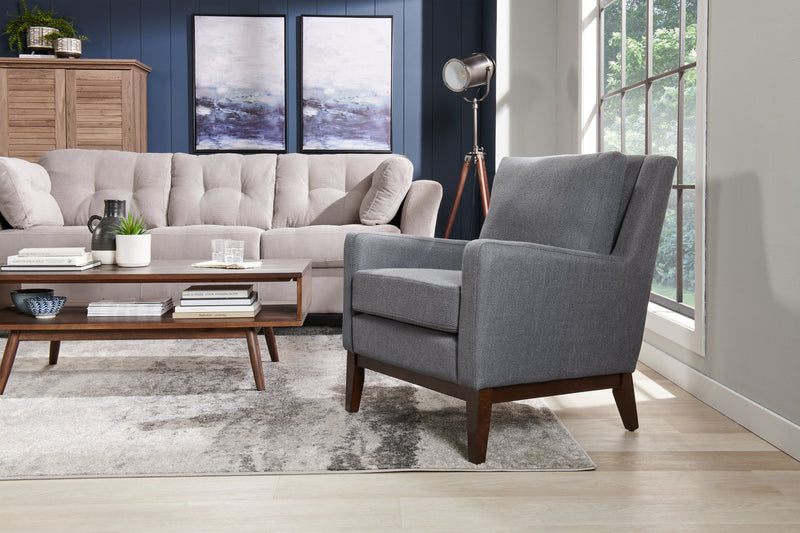 Adel 28.5\" Linen-Look Fabric Accent Chair with Wood Base - Dark Grey