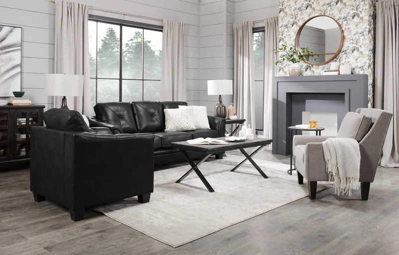 Andi 84\" Leather-Look Fabric Sofa with Button Tufting - Black