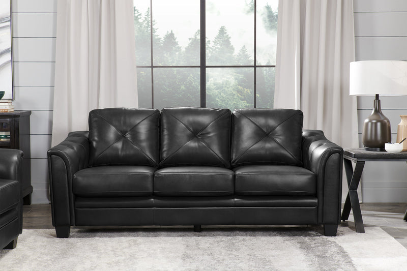 Andi 84\" Leather-Look Fabric Sofa with Button Tufting - Black