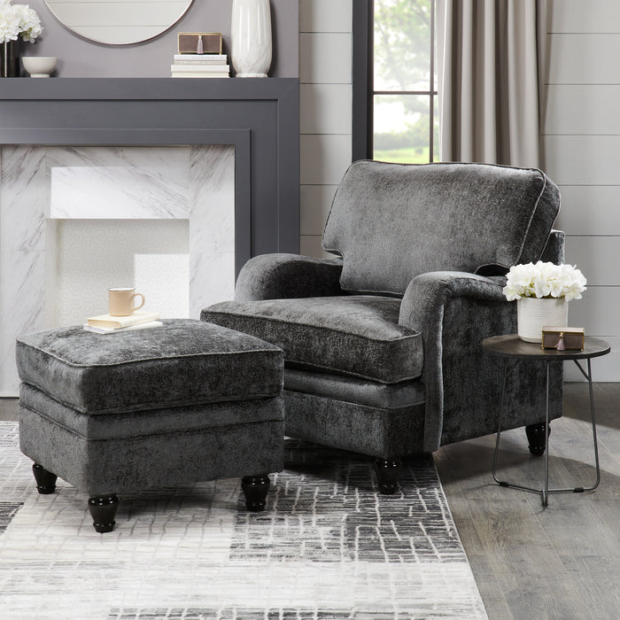 Made in Canada Bellmont 26\" Chenille Fabric Ottoman with Wood Legs - Charcoal Grey
