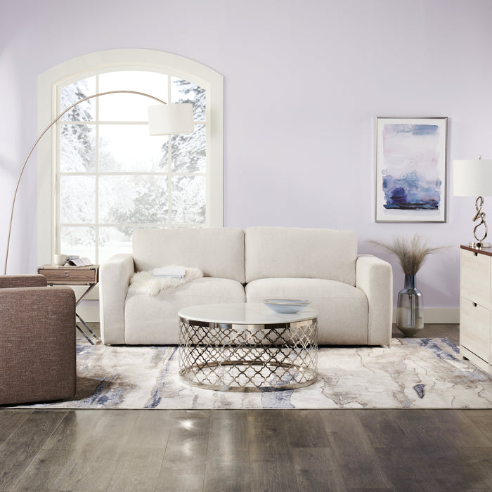 Belle 36\" Glam Round Sofa Table - White Marble Top with Stainless Steel Base