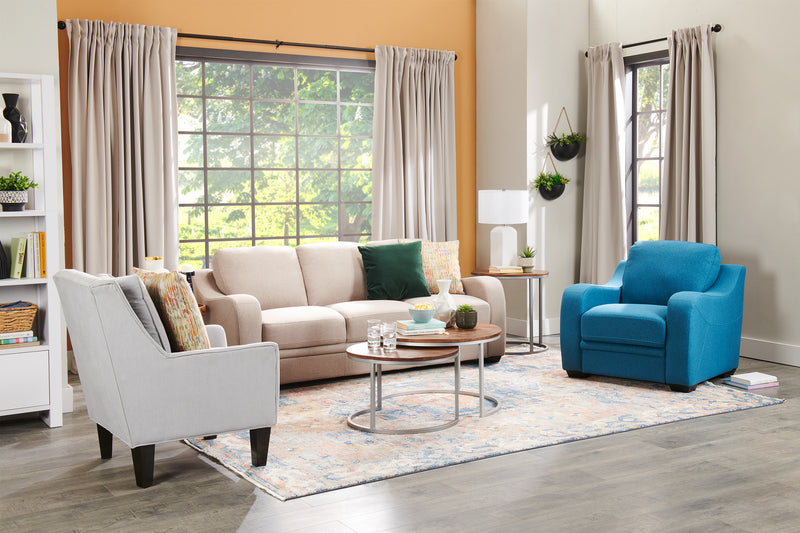 Made in Canada Sofa Lab Customizable Club 29\" Linen-Look Fabric Accent Chair with Wood Legs - Pax Slate Grey