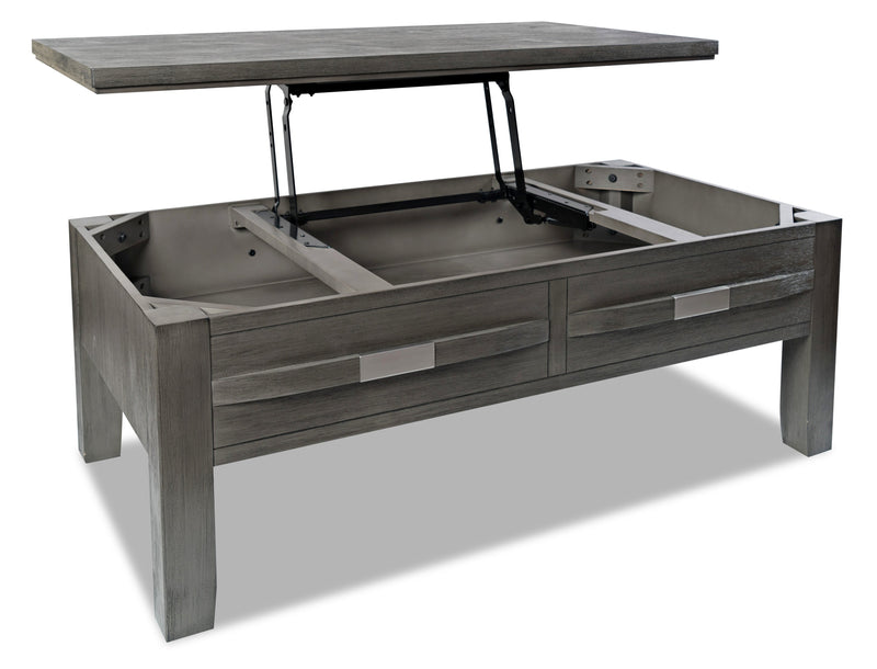 Bronx 48\" Rustic Lift Top Coffee Table with Storage, Shelf and Casters - Grey Wood