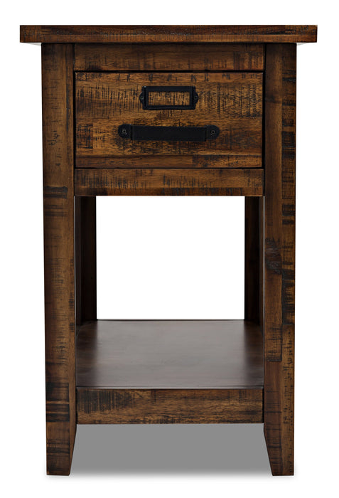 Casey 16\" Rustic Chairside Table with Storage and Shelf - Brown Wood