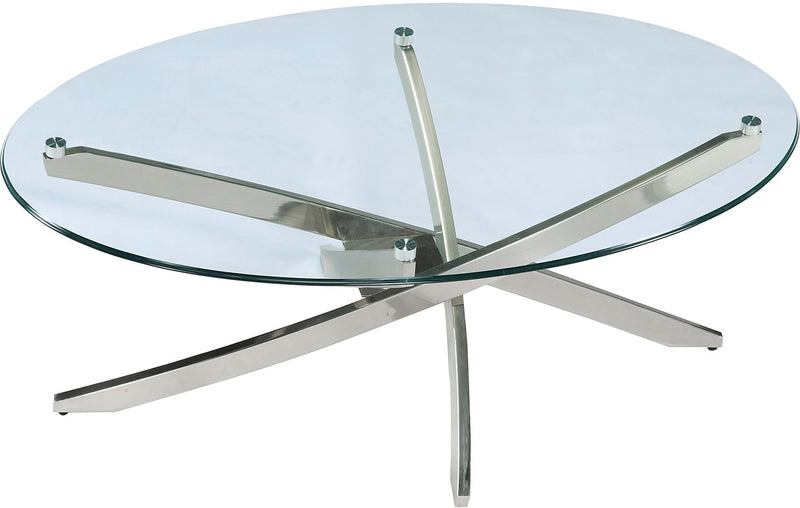 Zila 48\" Modern Round Glass Top Coffee Table - Silver with Stainless Steel Base