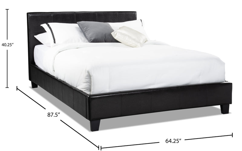 Chase Upholstered Bed in Brown Vegan-Leather Fabric - Queen Size