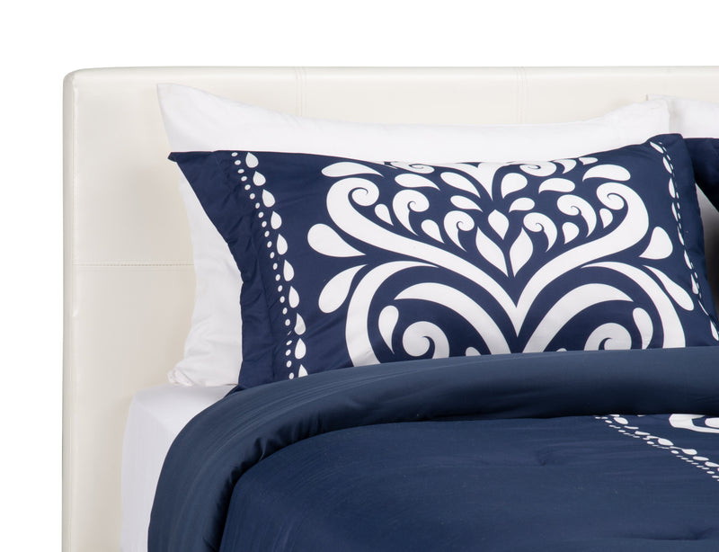 Chase Upholstered Bed in White Vegan-Leather Fabric - Full Size
