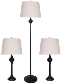 Ciara Traditional Matte Black 3-Piece Set, Floor and Two Table Lamps