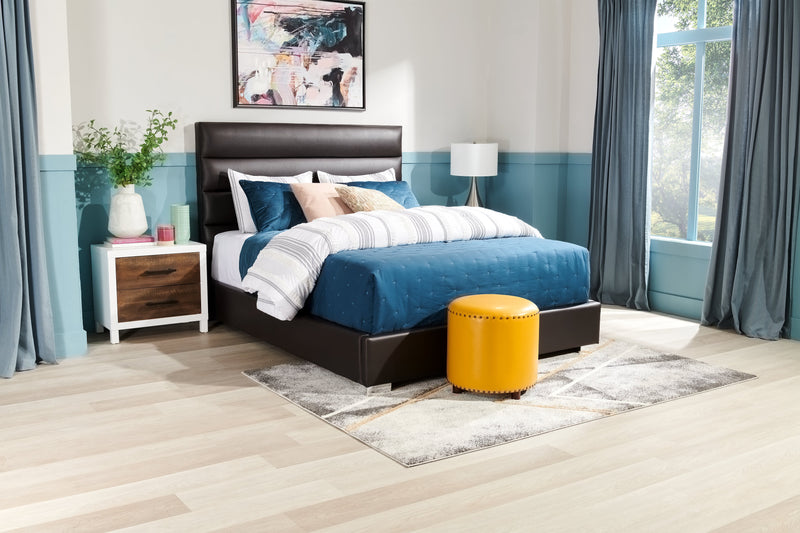Kort & Co. Clay Upholstered Platfom Bed in Brown Vegan-Leather Fabric, Tufted - King Size