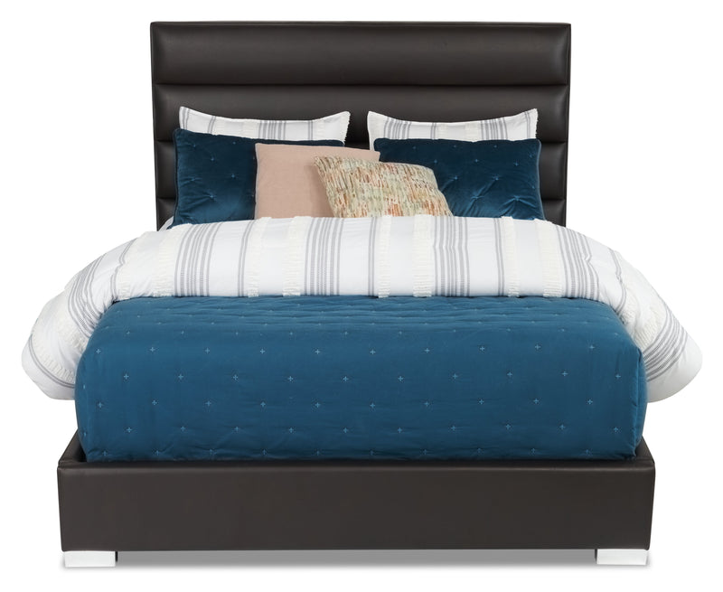 Kort & Co. Clay Upholstered Platfom Bed in Brown Vegan-Leather Fabric, Tufted - King Size