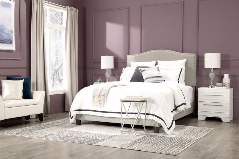 Cove Upholstered Platform Bed in Grey Fabric with Nailhead Design - Queen Size