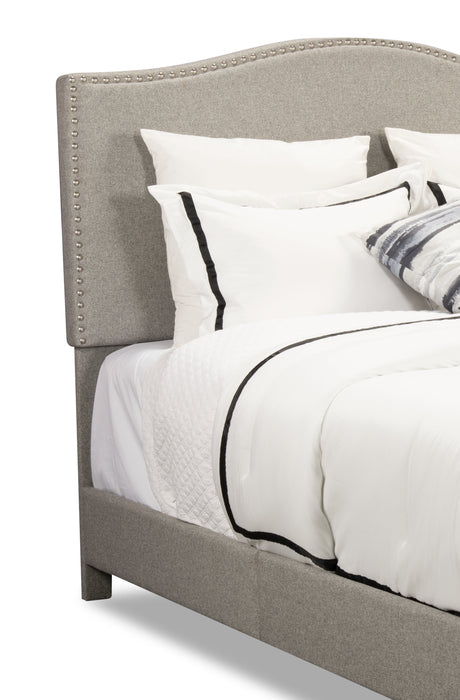 Cove Upholstered Platform Bed in Grey Fabric with Nailhead Design - Queen Size
