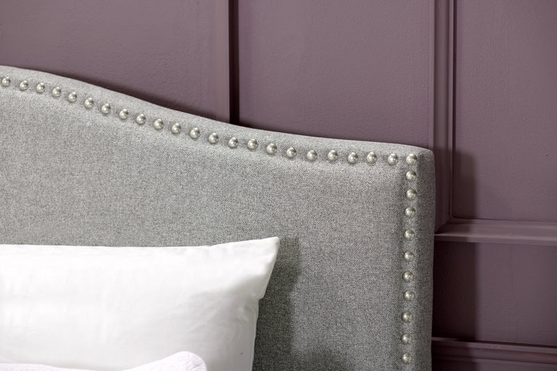 Cove Upholstered Platform Bed in Grey Fabric with Nailhead Design - King Size
