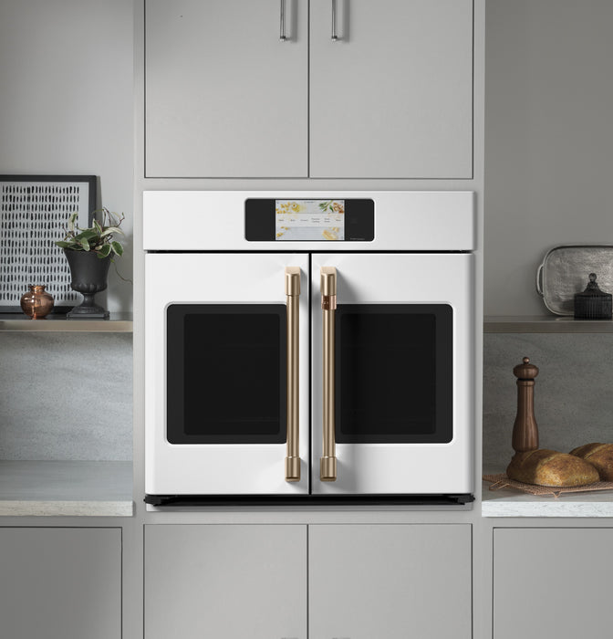 Cafe 30\" 5 Cu. Ft. Electric Wall Oven with True European Convection French Door - Matte White - CTS90FP4NW2