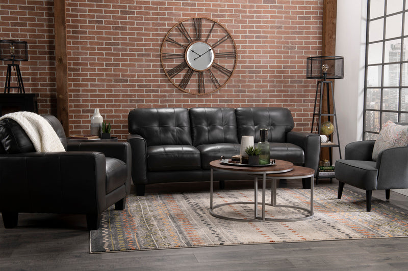 Curt 85\" Genuine Leather Sofa with Button Tufting - Grey