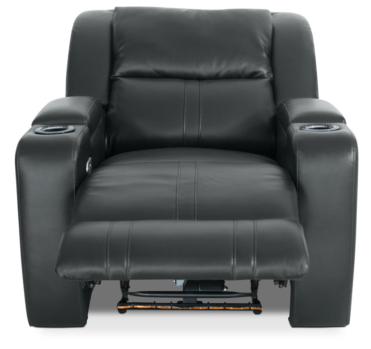 Cato 36.50\" Leather-Look Fabric Power Reclining Chair with Power Headrest and Dual Cupholders - Black