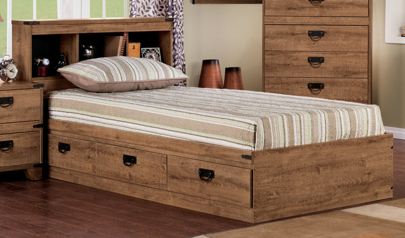 Driftwood Mates Bed with Bookcase Headboard Set for Kids, Brown - Full Size
