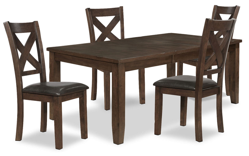 Talia 5pc Dining Set with Table & 4 Chairs, 60-78\"W Extension - Brown