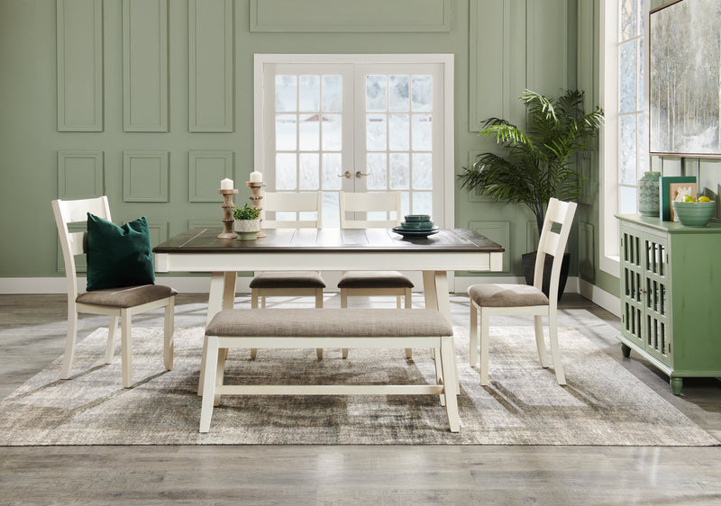 Echo Dining Bench with Linen-Look Fabric, Wood, 47.24\"W - White/Grey
