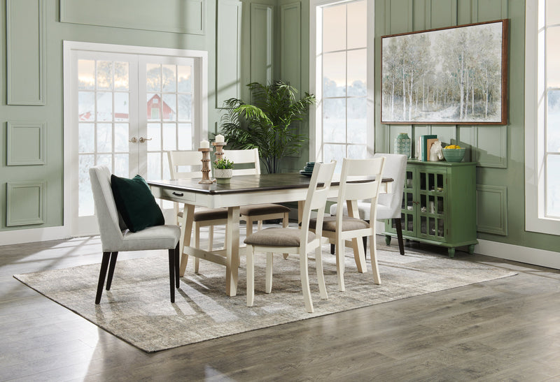 Echo 5pc Dining Table Set with Table & 4 Chairs, Storage Drawers, Trestle Base, 70\"W - White/Grey
