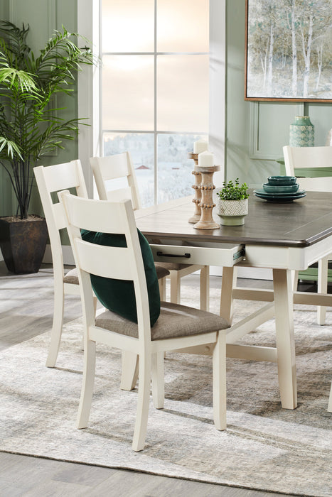 Echo 5pc Dining Table Set with Table & 4 Chairs, Storage Drawers, Trestle Base, 70\"W - White/Grey