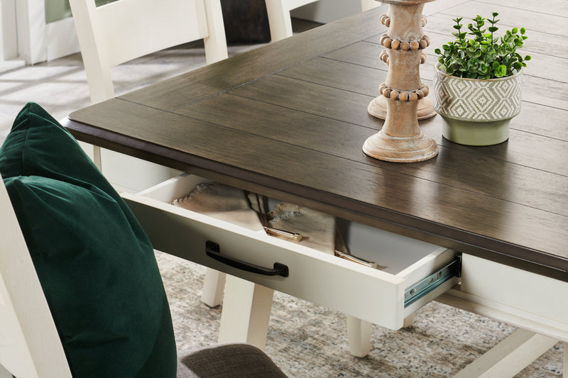 Echo 5pc Dining Table Set with Table & 4 Chairs, Storage Drawers, Trestle Base, 70\"W - White/Grey