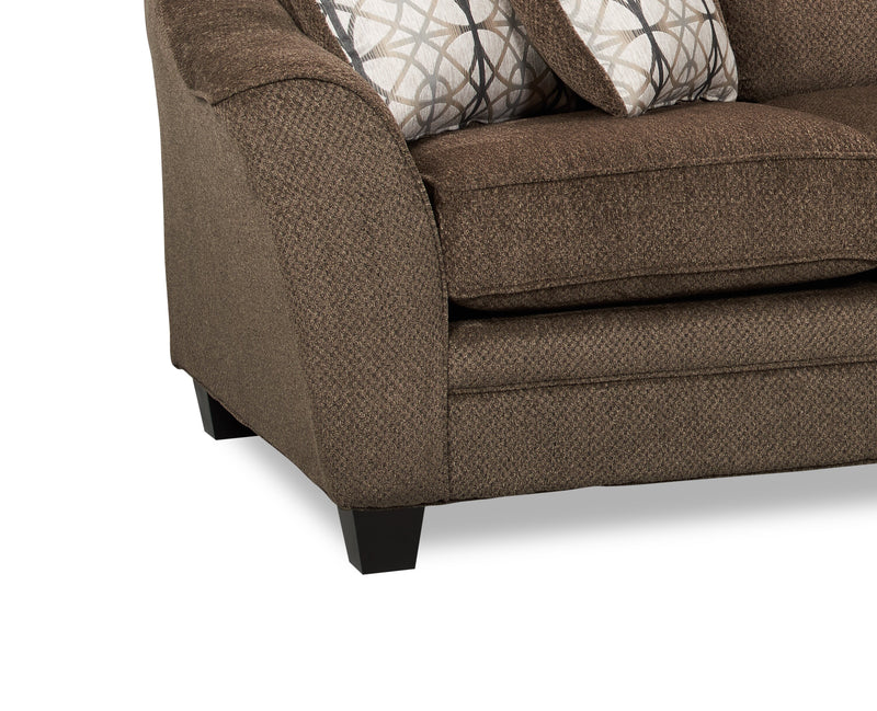 Made in Canada Febe 85\" Chenille Fabric Full-Size Condo Sofa Bed with Flared Arms and Accent Pillows - Brown