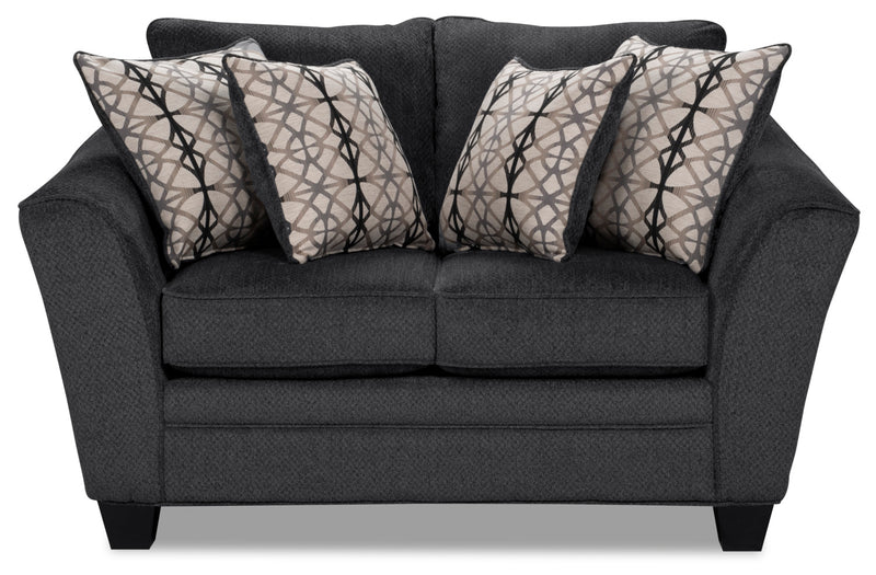 Made in Canada Febe 64\" Chenille Fabric Condo Size Loveseat with Flared Arms - Charcoal Grey