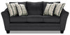 Made in Canada Febe 85\" Chenille Fabric Condo-Size Sofa with Flared Arms and Accent Pillows - Charcoal Grey