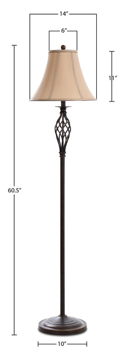 Fiona Traditional Antiqued-Bronze 3-Piece Set, Floor and Two Table Lamps