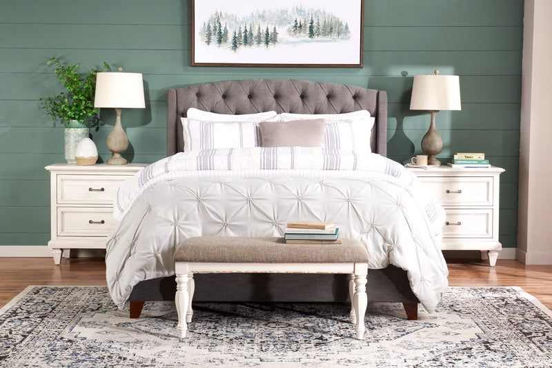 Grace Bedroom Bench with Lift-Top Storage, 19\"H, Wooden, Fabric - Antique White 