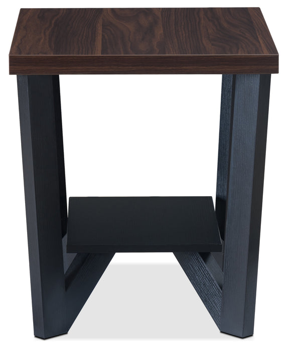 Arika 47.5\" Modern 3-Pack Coffee + 2 End Tables with Shelf - Dark Walnut annd Black 