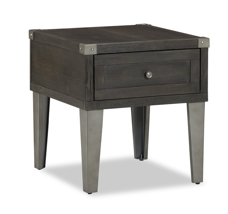 Hilla  22.38\" Industrial End Table with Storage - Dark Brown Wood with Metal Legs