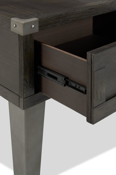 Hilla  22.38\" Industrial End Table with Storage - Dark Brown Wood with Metal Legs
