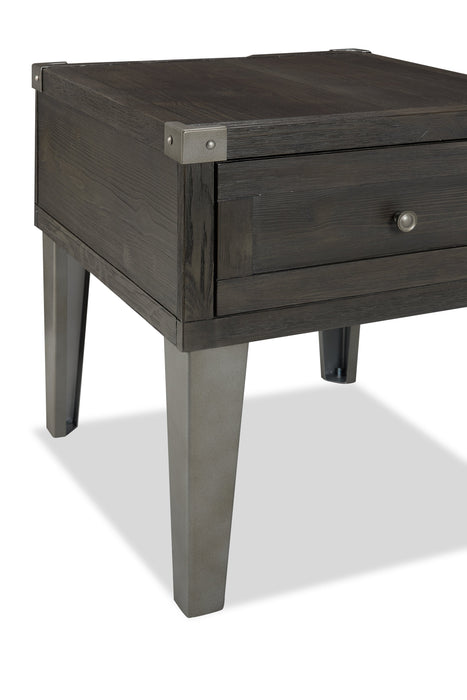 Hilla  22.38\" Industrial End Table with Storage - Dark Brown Wood with Metal Legs