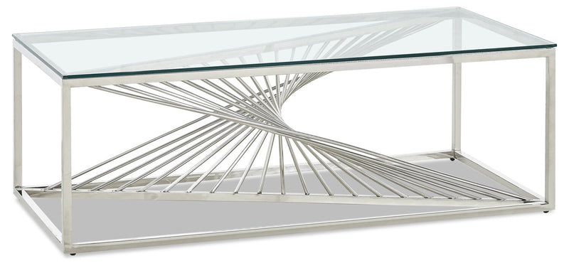 Andreas 47.25\" Modern Glass Top Coffee Table - Silver with Chrome Metal Base
