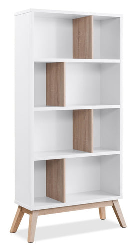 Bremen 32.75" Bookcase With 4 Staggered Shelves - White and Light Brown 
