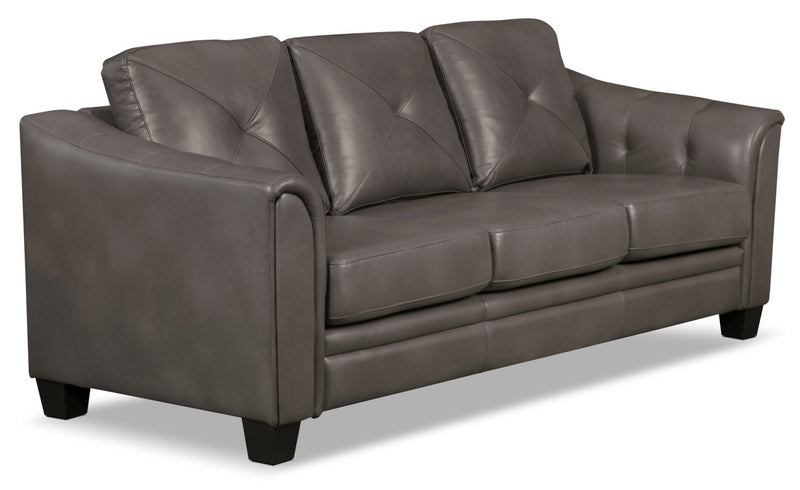 Andi 84\" Leather-Look Fabric Sofa with Button Tufting - Grey