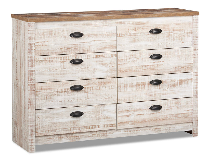 Kaia 6pc Bedroom Set with Panel Bed, Dresser, Mirror & Nightstand, Whitewash - Queen Size