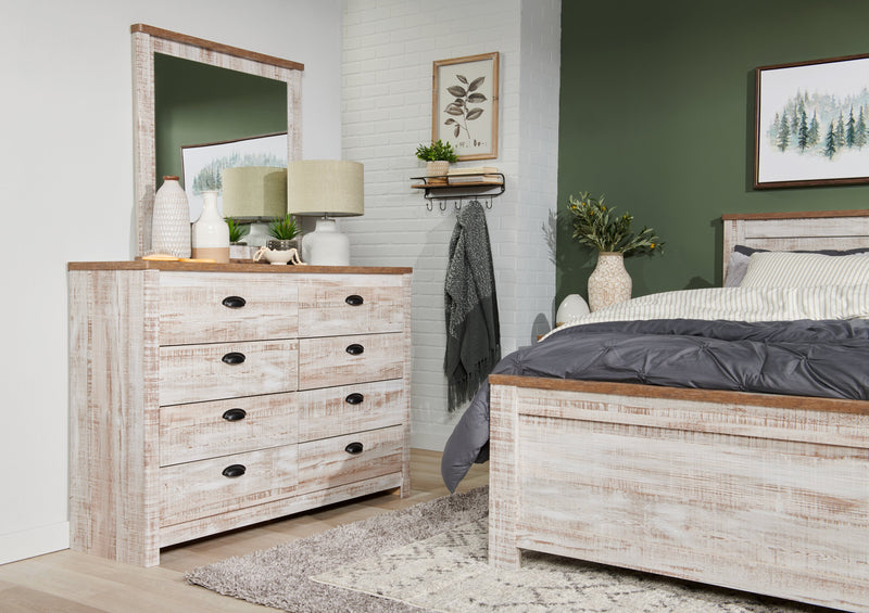 Kaia 6pc Bedroom Set with Panel Bed, Dresser, Mirror & Nightstand, Whitewash - Queen Size