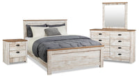 Kaia 6pc Bedroom Set with Panel Bed, Dresser, Mirror & Nightstand, Whitewash - Queen Size 
