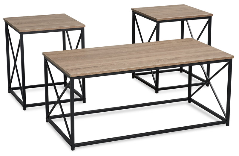 Kasey 42.25\" Modern 3-Pack Coffee + 2 End Tables - Dark Taupe with Black Metal Base