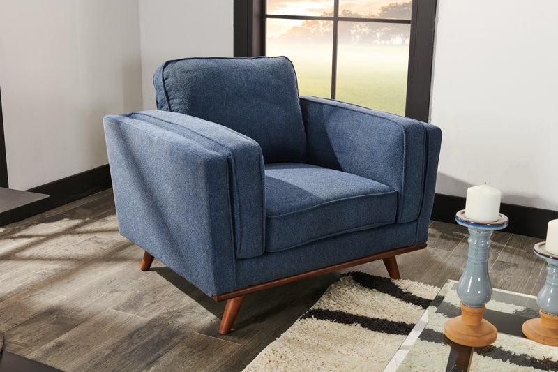 Kort & Co. Kassia 40.9\" Linen-Look Fabric Chair with Wood Base and Legs - Blue