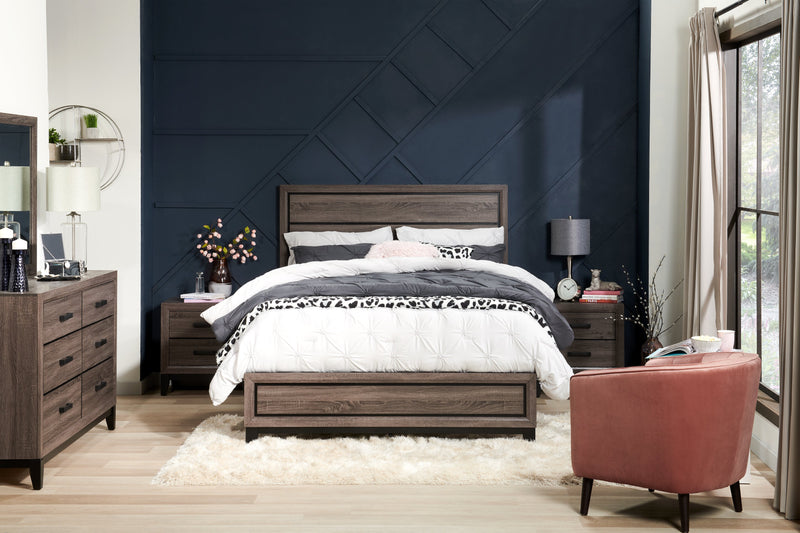 Kate Panel Bed with Headboard & Frame, Grey/Brown - King Size
