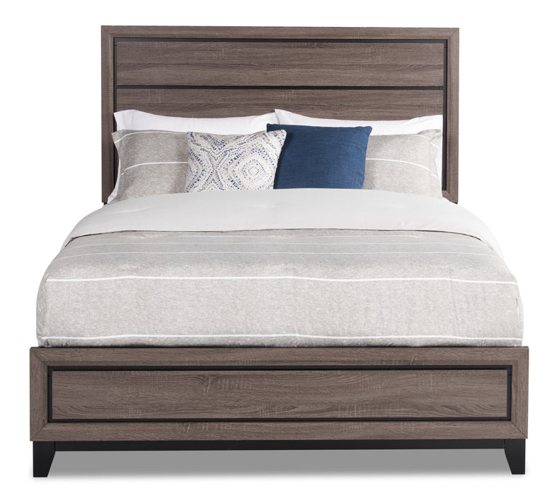 Kate 5pc Bedroom Set with Bed, Dresser & Mirror, Grey/Brown - Queen Size