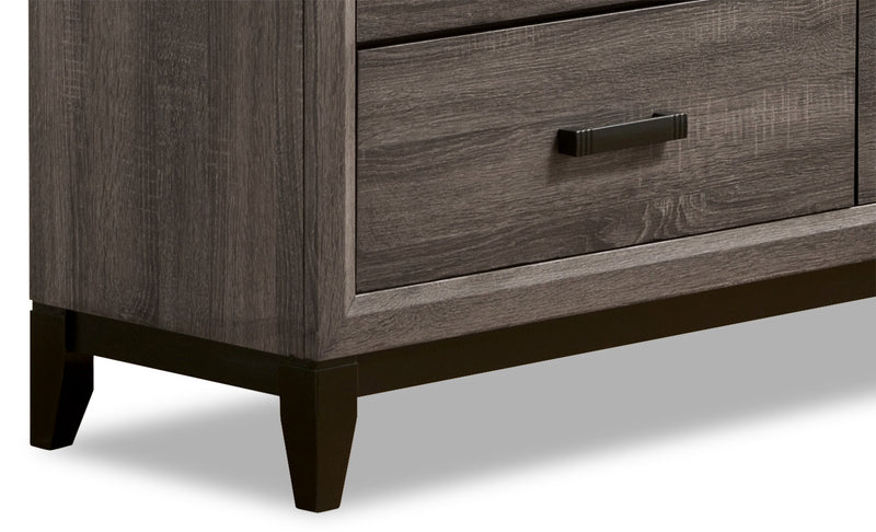 Kate 6pc Bedroom Set with Bed, Dresser, Mirror & Nightstand, Grey/Brown - Queen Size