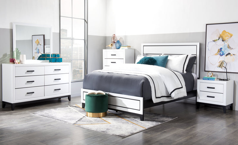 Kate Panel Bed with Headboard & Frame, White - Queen Size