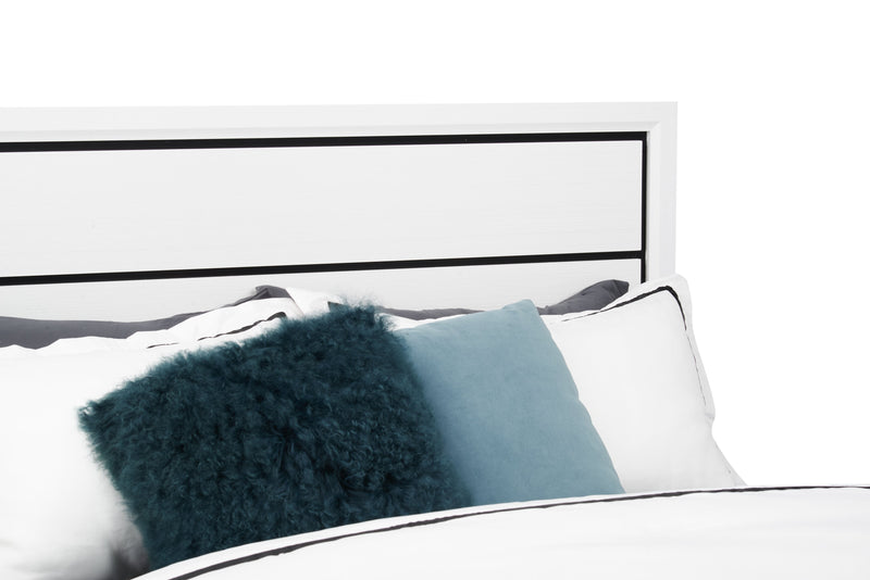 Kate Panel Bed with Headboard & Frame, White - Queen Size