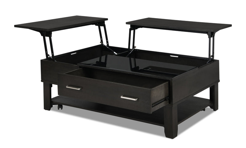 Landon 48\" Modern Lift Top Coffee Table With Storage, Shelf and Casters - Dark Brown  